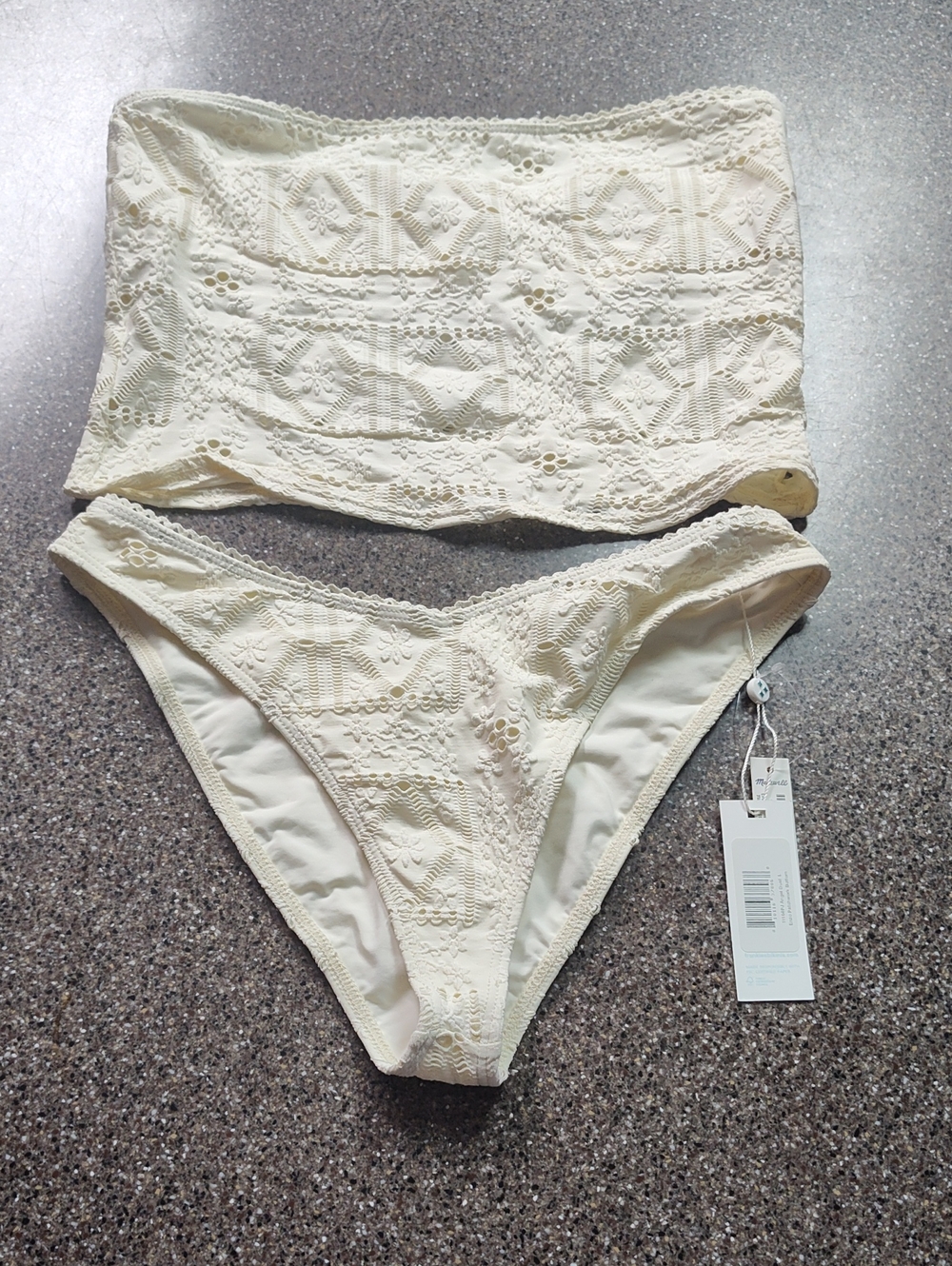 Frankie's Bikinis Cream Crochet Bandeau Set